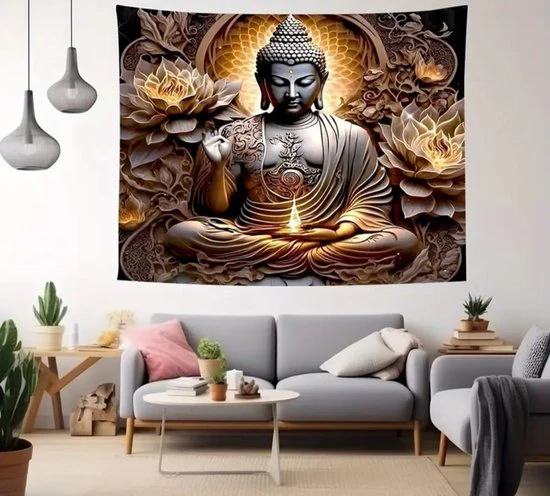 Sasemy® Lotus Boeddha wandkleed - Wanddecoratie - Slaapkamer decoratie - Woonkamer decoratie - Kantoor decoratie - Afbeelding 5