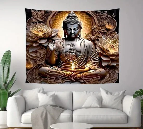 Sasemy® Lotus Boeddha wandkleed - Wanddecoratie - Slaapkamer decoratie - Woonkamer decoratie - Kantoor decoratie - Afbeelding 3