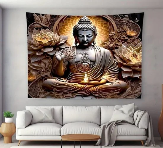 Sasemy® Lotus Boeddha wandkleed - Wanddecoratie - Slaapkamer decoratie - Woonkamer decoratie - Kantoor decoratie - Afbeelding 4